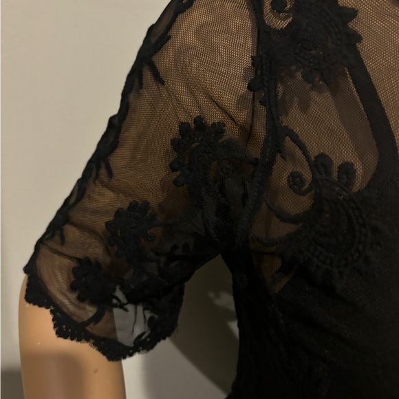 Sheer Black Embroidered Lace dress with mini slip; - Picture 4 of 6